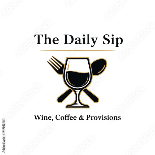 The Daily Sip logo featuring a wine glass with a fork and spoon, representing wine, coffee, and provisions.