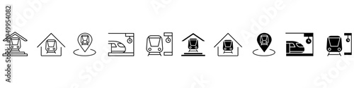 Railway station icon vector set.  Station Illustration sign collection. Depot symbol. Metro logo.