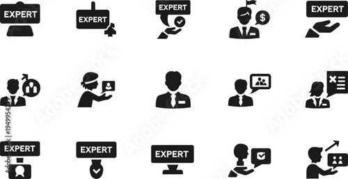 Expert icons depicting professionals advice and success as a bold silhouette