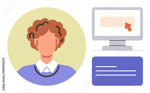 Digital identity, profile creation, online forms, data input, technology interaction, web services. Person silhouette with computer screen showing form completion. Digital identity and profile
