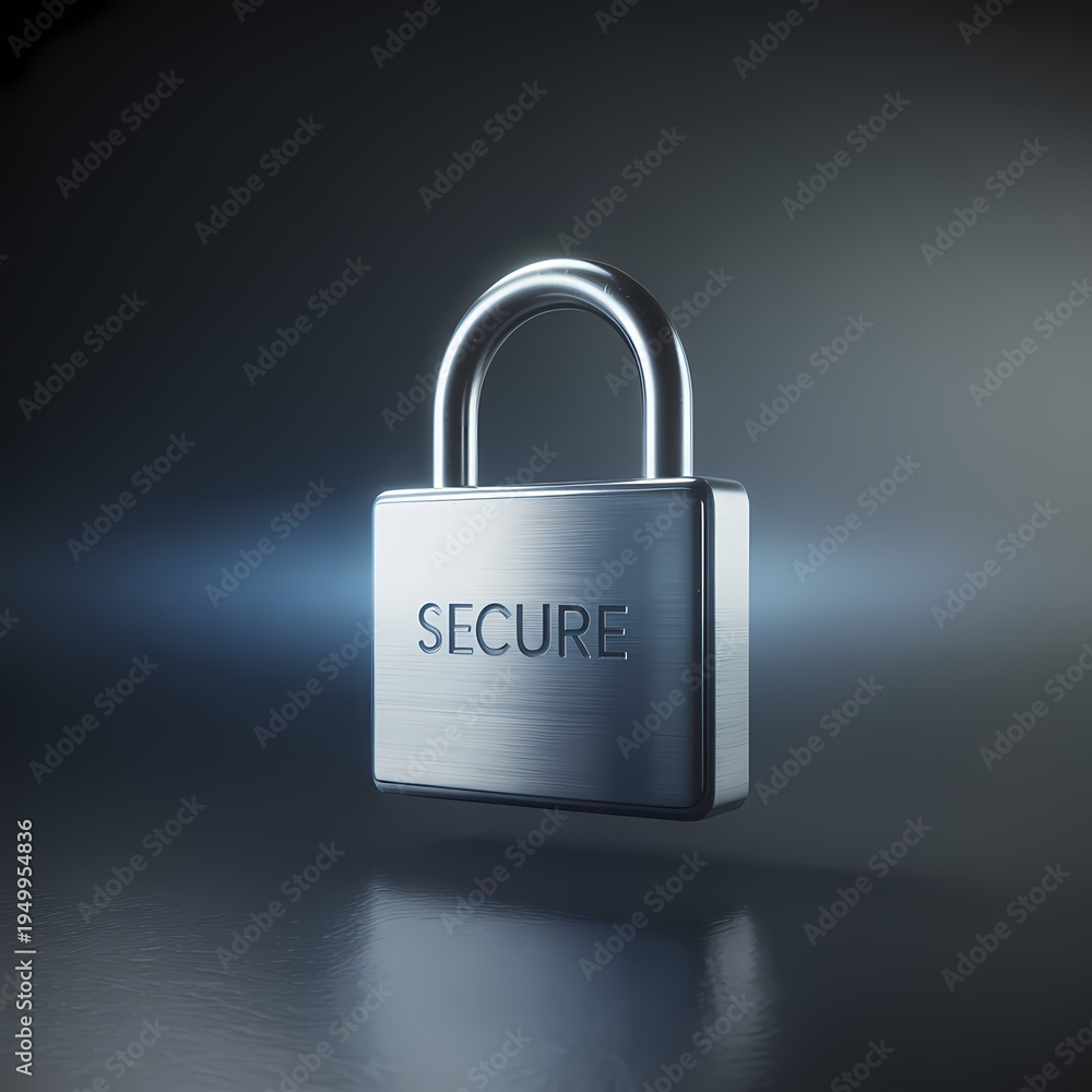 Fototapeta premium Secure metallic padlock with engraved Secure text