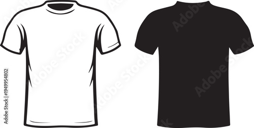 Blank t-shirt vector template with outline and solid black silhouette for apparel mock up