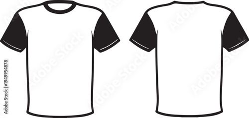 T-shirt template front and back views with short sleeves and round neck