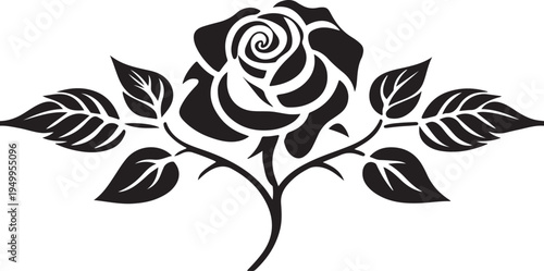 Black rose with leaves and thorns on transparent background vector illustration