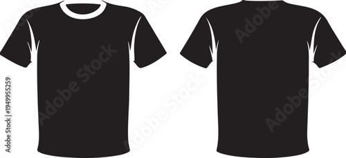 Blank tshirt template front and back view black silhouette flat vector clothing illustration