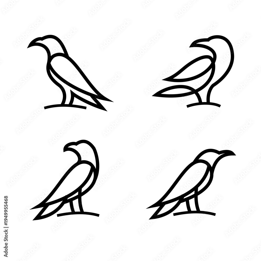 Obraz premium Minimalist Line Art Bird Logos and Icons Set. Elegant Avian Design Elements.