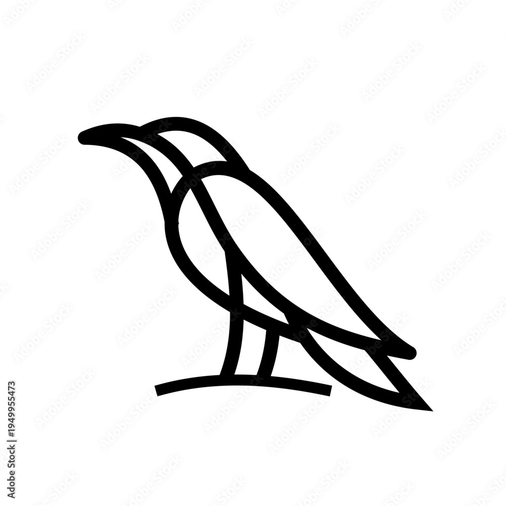 Fototapeta premium Minimalist Bird Line Art Logo Design ? Simple Black Outline Raven Illustration Icon