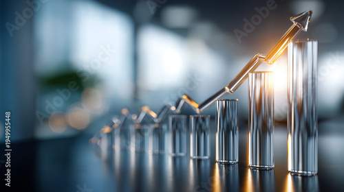 Wallpaper Mural Financial Ascent: A close-up shot of a metallic graph elegantly illustrates a steady climb of financial success with the shining of sunlight.  Torontodigital.ca