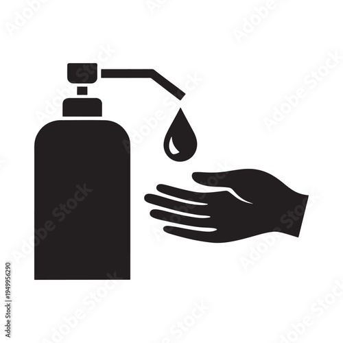 Black silhouette of a hand receiving liquid from a pump dispenser