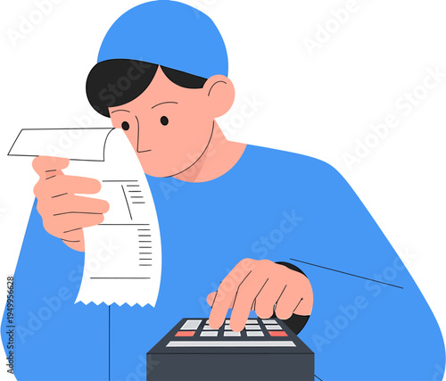 Man using a calculator and looking at a receipt, representing financial calculations and expense tracking