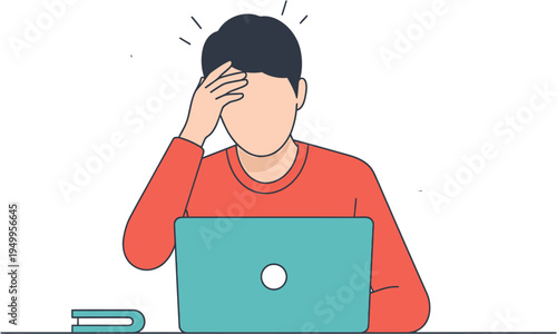 Frustrated person with hand on forehead looking at a laptop screen, symbolizing stress and overload