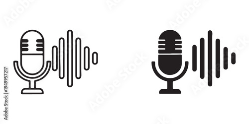 Vector illustrations of microphones with sound waves