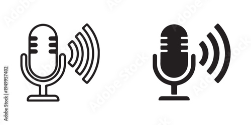 Vector illustrations of microphones with sound waves