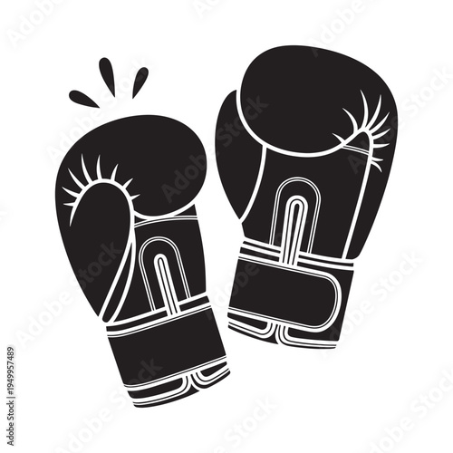 Black boxing gloves with impact lines isolated on a white background