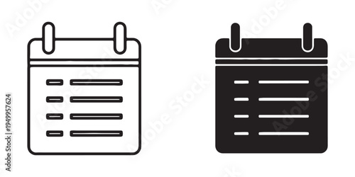 Black and white line icons of calendar pages