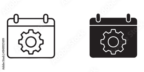 Black and white calendar icons with gear and settings