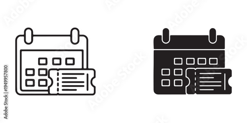 Black and white calendar icons with paper and notes