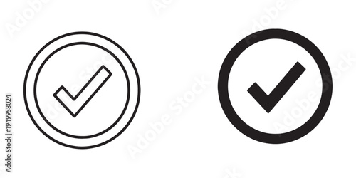 Vector icons of checkmarks in circle for approval and confirmation