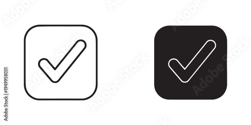 Black and white checkmark icons in square shapes vector graphics set