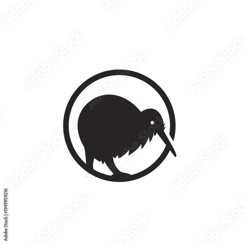 Black Silhouette Kiwi Bird Icon in a Circle
