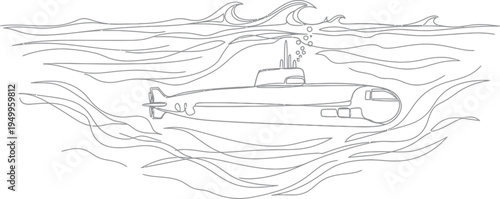 Submarine Diving Underwater with Ocean Waves