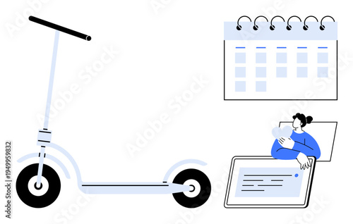 Urban mobility concept. of modern commuting with a scooter, highlighting remote work routines and scheduling. Urban mobility solutions for work productivity and sustainability. mobility, work life