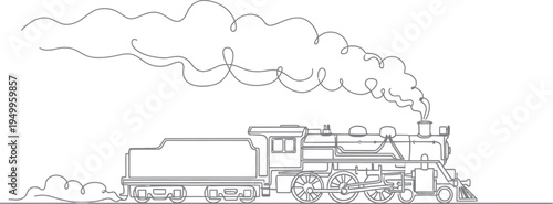 Vintage steam train with smoke and cargo car