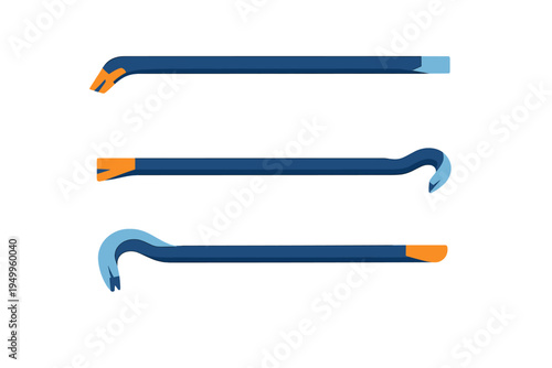 A set of three flat vector illustrations of different crowbars and