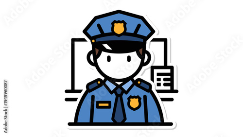 Police Officer Icon Vector Illustration, Flat Design Style, Law Enforcement Concept, Security and Justice Symbol
