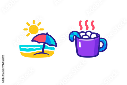 A set of two flat vector icons representing opposite seasons