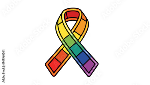 Rainbow Ribbon Awareness Symbol Vector Illustration for LGBTQ+ Pride Month and Support Campaigns