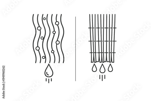 Minimalist line art icons comparing two processes, likely water