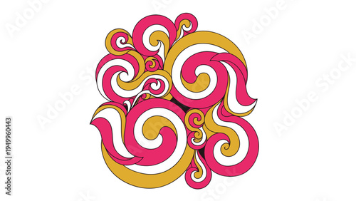 Retro Swirls Vector Illustration, Psychedelic Pattern Graphic, Vintage Abstract Design Element for 1960s Style Backgrounds and Decor