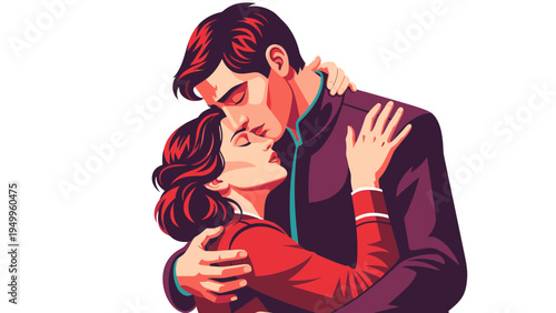 Romantic Couple Embracing Intimately, Vintage Style Illustration, Love and Connection Concept for Valentine's Day or Anniversary Designs