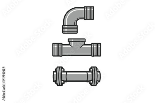 A set of three industrial pipe fitting icons including an elbow, a