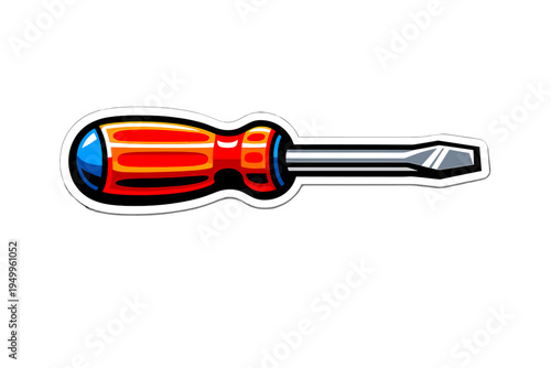 A vector illustration of a flat-head screwdriver with a vibrant red