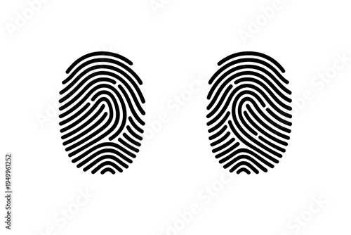 A minimalist vector illustration featuring two black fingerprint