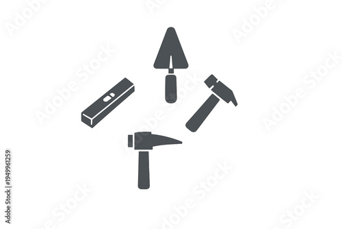 A set of four construction and masonry tool icons including a trowel