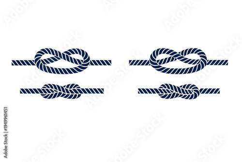 A set of four navy blue nautical rope knots isolated on a white