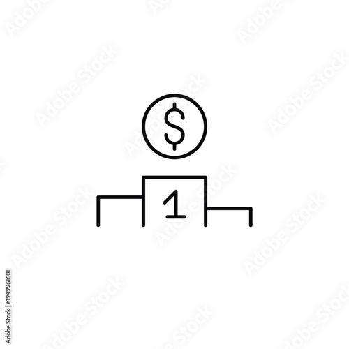 Dollar symbol on podium. Prize money, competition rewards. Pixel perfect, editable stroke vector icon