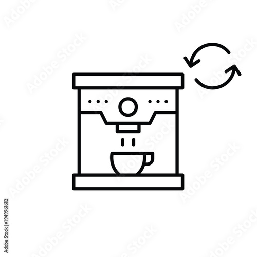 Coffee machine and renew symbol. Beverage refill, menu update. Pixel perfect, editable stroke vector icon