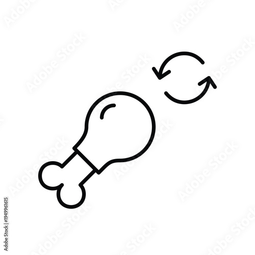 Chicken drumstick and renew arrows. Sustainable farming and groceries shelf life. Pixel perfect, editable stroke vector icon