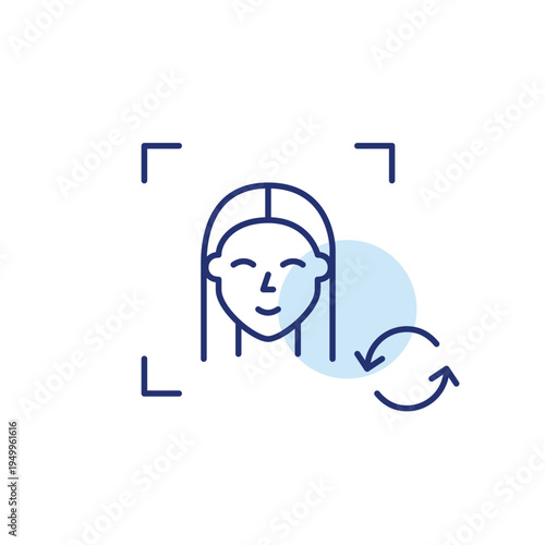 Young woman user avatar and renew arrows. Face recognition, biometric update, identity refresh. Pixel perfect, editable stroke vector icon