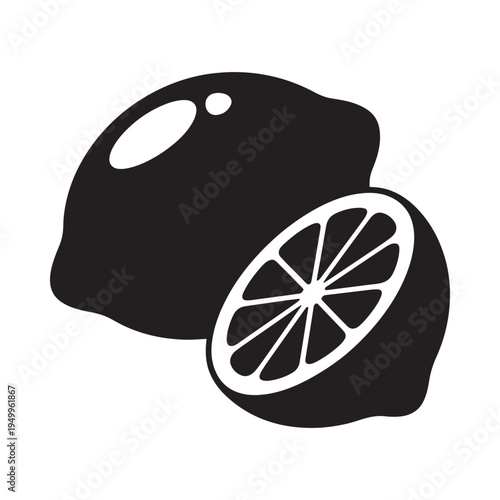 Black and white illustration of a lime with a sliced segment shown