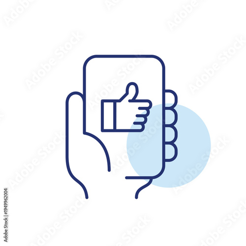 Like symbol on phone. Social media approval. Pixel perfect, editable stroke vector icon