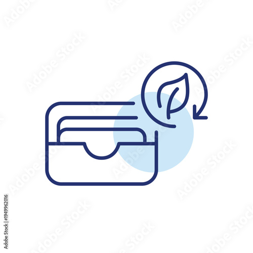 Credit card wallet, leaf and renew arrow. Green payment renewal, sustainable money update. Pixel perfect, editable stroke vector icon