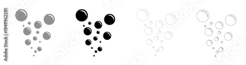 Water bubble icons featuring solid grey black and outline styles for aquatic soap and beverage design projects. Vector illustration of water bubble icon set