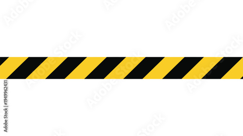 Road traffic safety straight line border with yellow and black striped, continuous caution stripe pattern for road, construction, and safety signage, vector illustration in seamless design style.