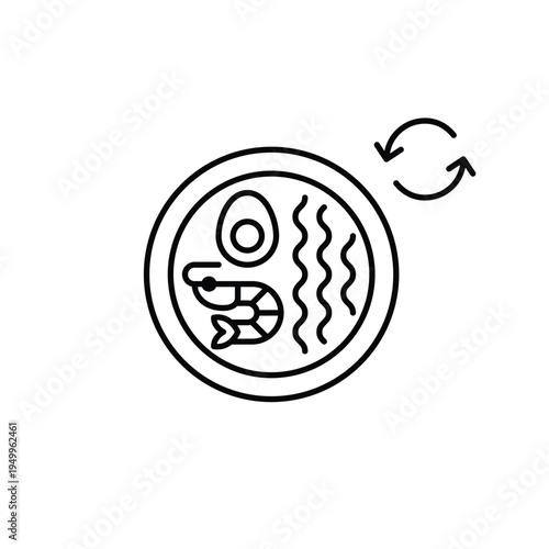 Shrimp ramen and renew symbol. Food and groceries recycling, fresh Japanese takeaway, Asian menu. Pixel perfect, editable stroke vector icon