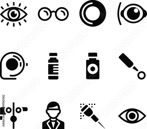 Black and white eye care medical glasses contact lens